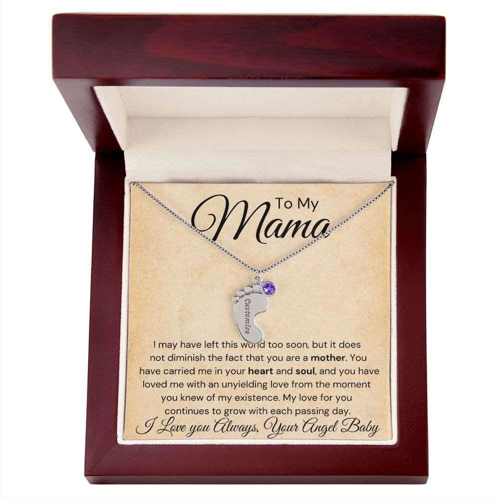 To My Mama Baby Feet Necklace - I may have left this world 1 Charm / Polished Stainless Steel / Luxury Box Jewelry Giftinum