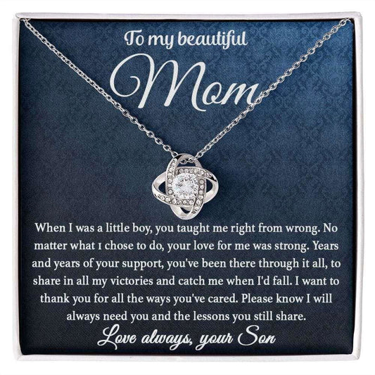 To My Mom - You Taught Me Right From Wrong Love knot 14K White Gold Finish / Standard Box Jewelry Giftinum