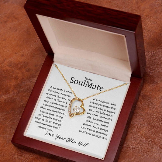 To My Soulmate Forever Heart Necklace - A soulmate is 14k White Gold Finish / Two-Toned Box Jewelry Giftinum