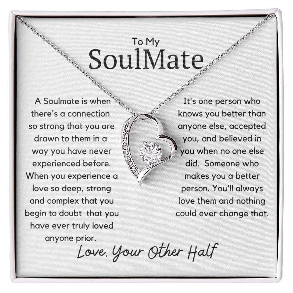 To My Soulmate Forever Heart Necklace - A soulmate is 14k White Gold Finish / Two-Toned Box Jewelry Giftinum