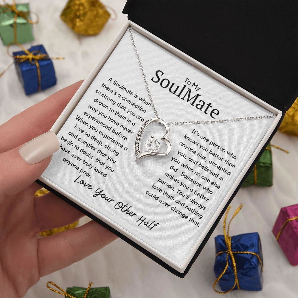 To My Soulmate Forever Heart Necklace - A soulmate is 14k White Gold Finish / Two-Toned Box Jewelry Giftinum