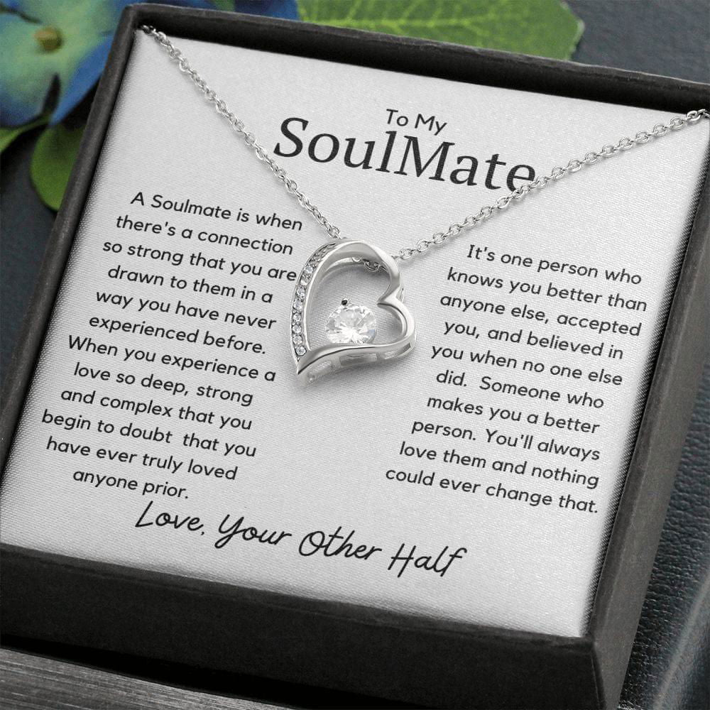 To My Soulmate Forever Heart Necklace - A soulmate is 14k White Gold Finish / Two-Toned Box Jewelry Giftinum