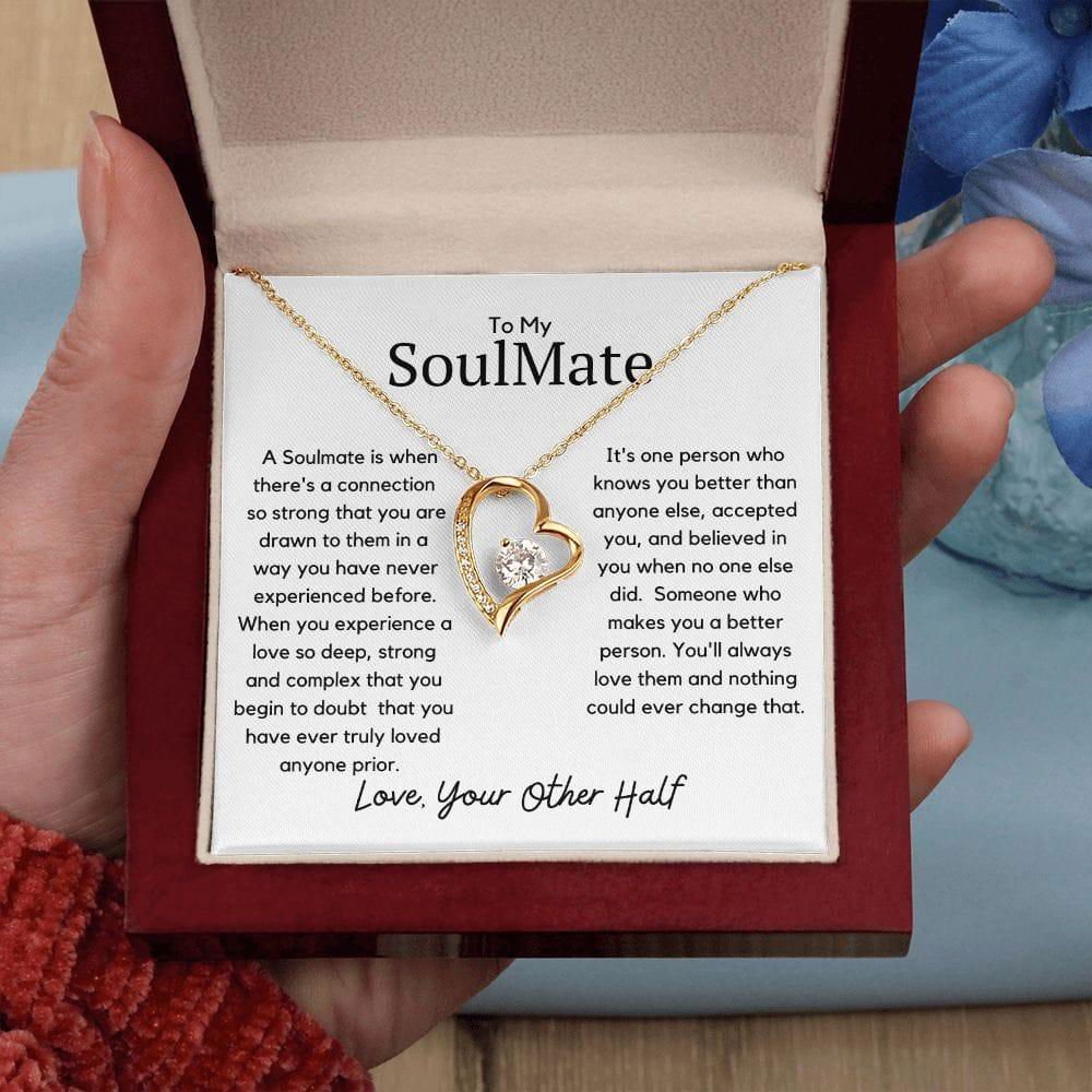 To My Soulmate Forever Heart Necklace - A soulmate is 18k Yellow Gold Finish / Mahogany Luxury Box w?LED Jewelry Giftinum