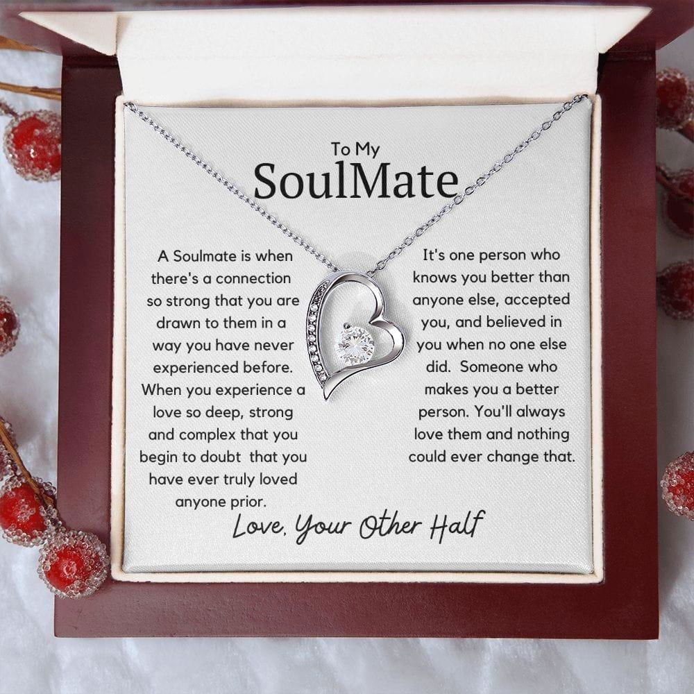 To My Soulmate Forever Heart Necklace - A soulmate is 14k White Gold Finish / Mahogany Luxury Box w?LED Jewelry Giftinum