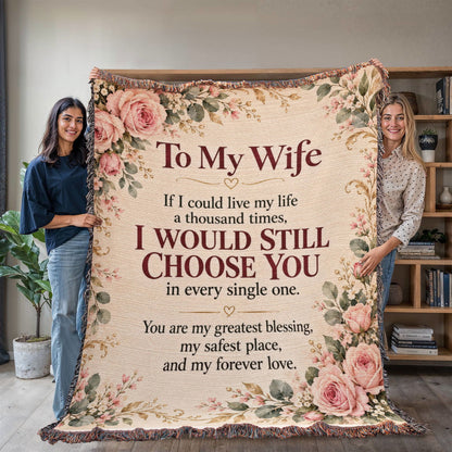 To My Wife Floral Love Quote Woven Blanket Gift - Giftinum