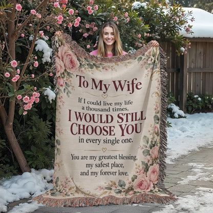 To My Wife Floral Love Quote Woven Blanket Gift - Giftinum