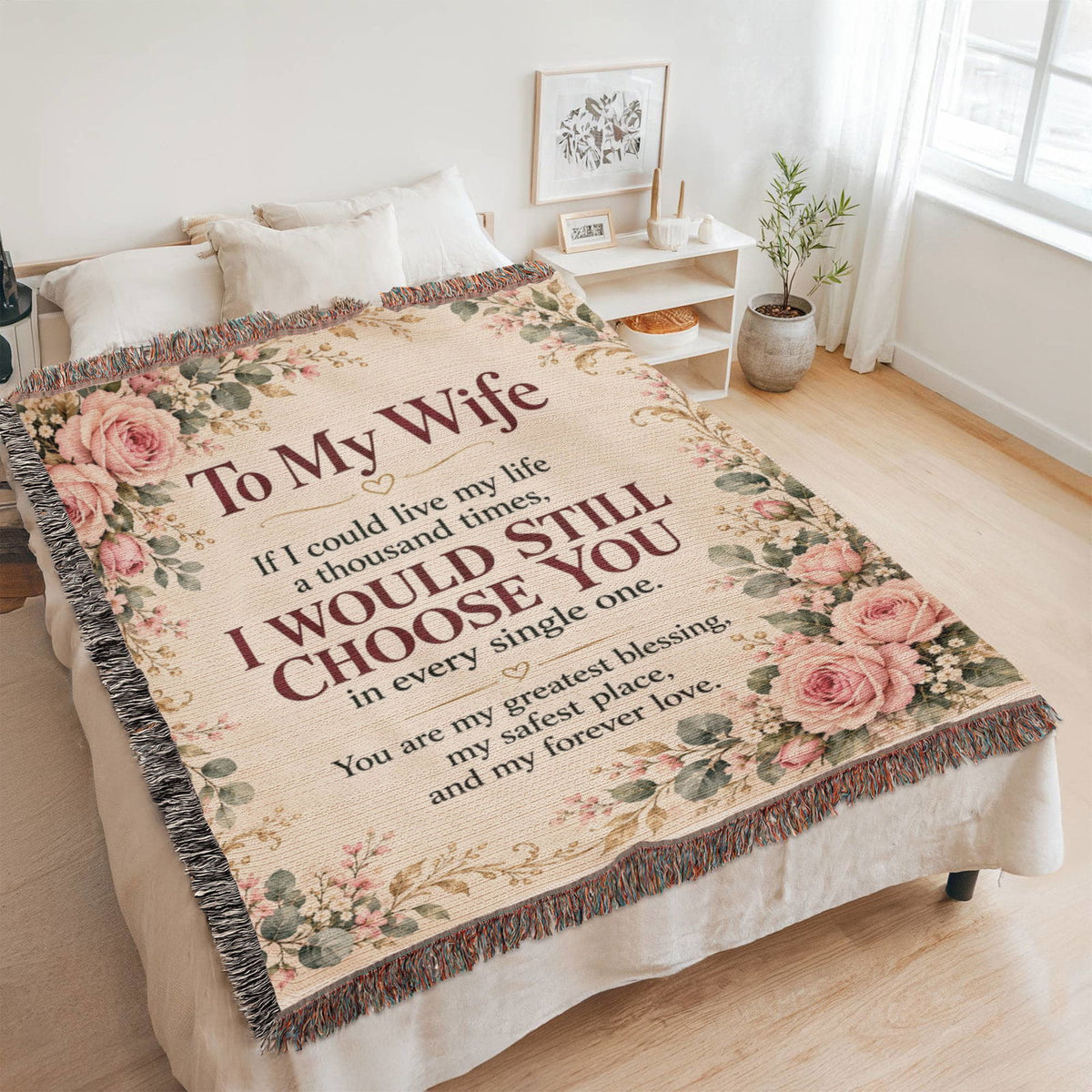 To My Wife Floral Love Quote Woven Blanket Gift - Giftinum