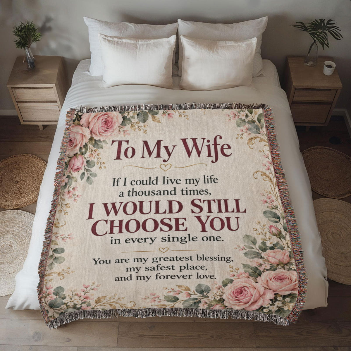 To My Wife Floral Love Quote Woven Blanket Gift - Giftinum