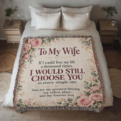 To My Wife Floral Love Quote Woven Blanket Gift - Giftinum
