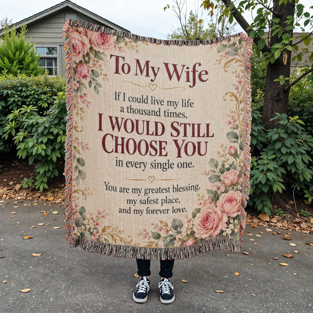 To My Wife Floral Love Quote Woven Blanket Gift - Giftinum