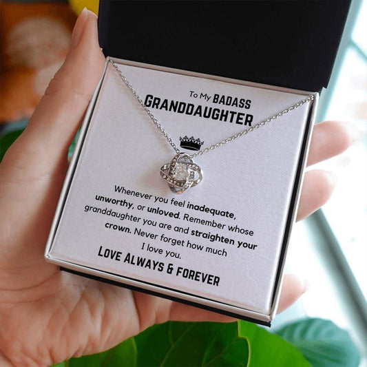 To my Badass Granddaughter Love Knot Necklace - whenever you feel 14K White Gold Finish / Standard Box Jewelry Giftinum