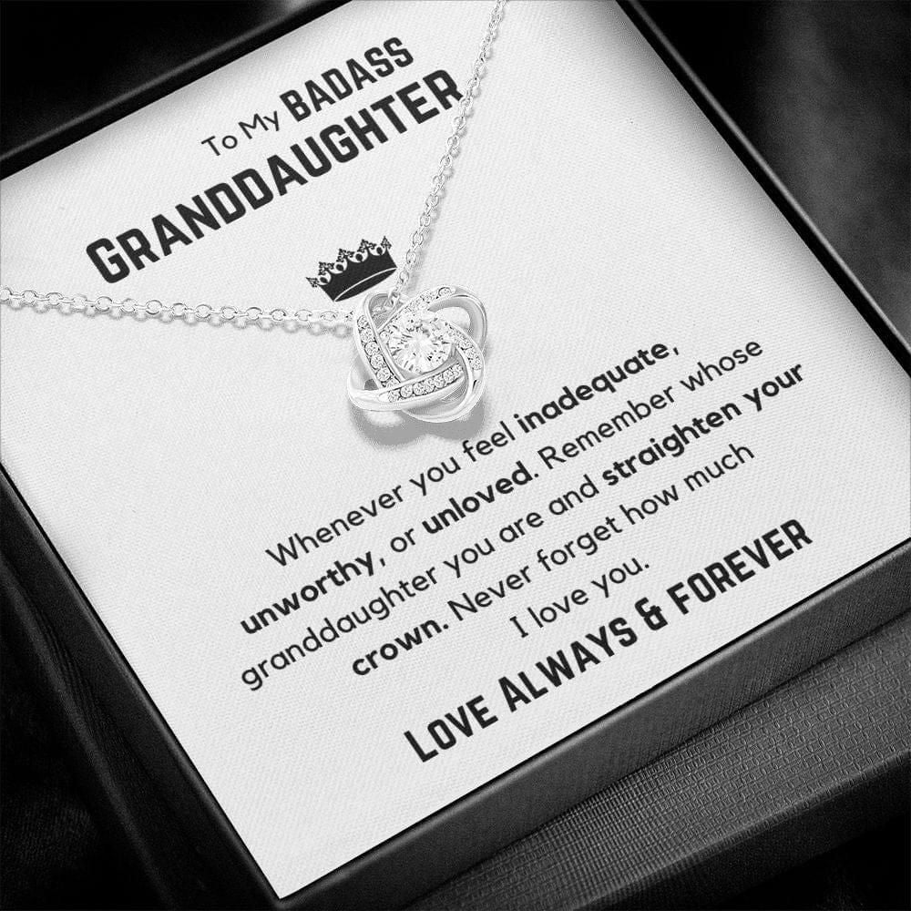 To my Badass Granddaughter Love Knot Necklace - whenever you feel 14K White Gold Finish / Standard Box Jewelry Giftinum