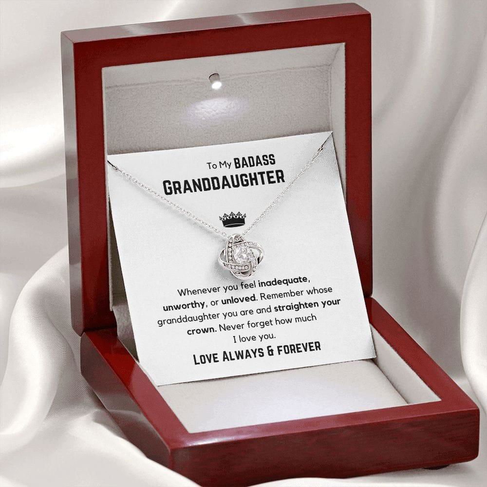 To my Badass Granddaughter Love Knot Necklace - whenever you feel 14K White Gold Finish / Luxury Box Jewelry Giftinum
