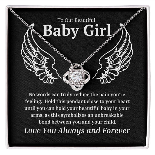 To our Beautiful Baby Girl Love Knot Necklace - No words can 14K White Gold Finish / Two-Toned Box Jewelry Giftinum