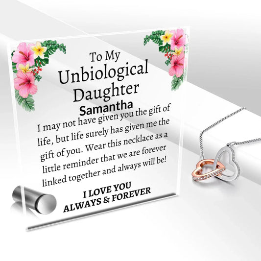 Unbiological Daughter Locked Hearts Necklace with Lumenglass Stand - Giftinum
