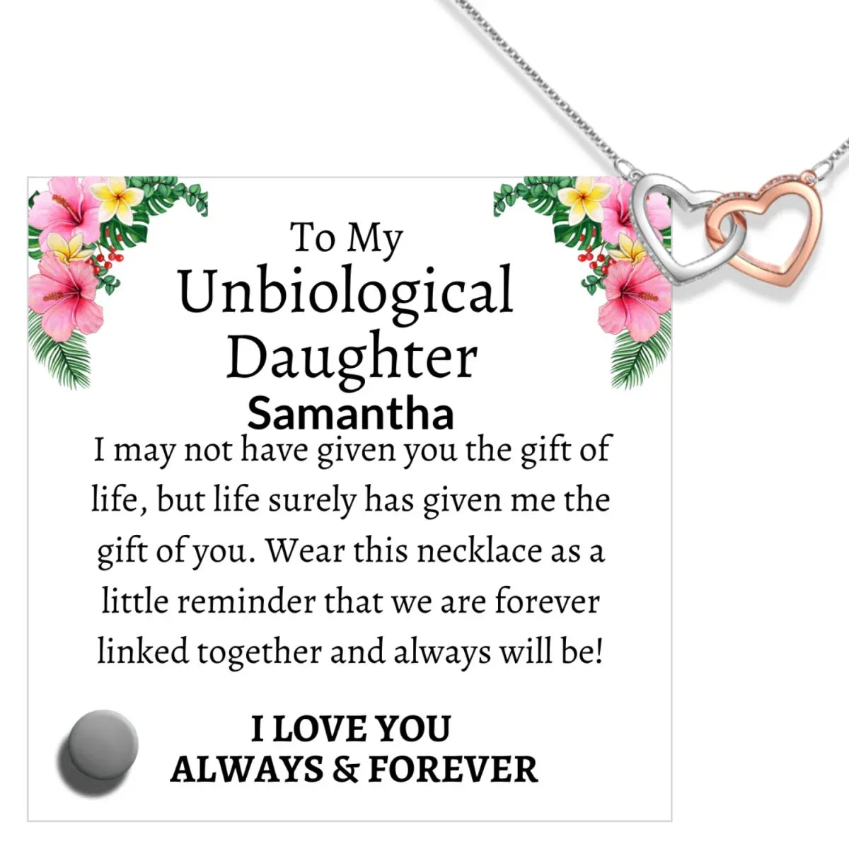 Unbiological Daughter Locked Hearts Necklace with Lumenglass Stand - Giftinum