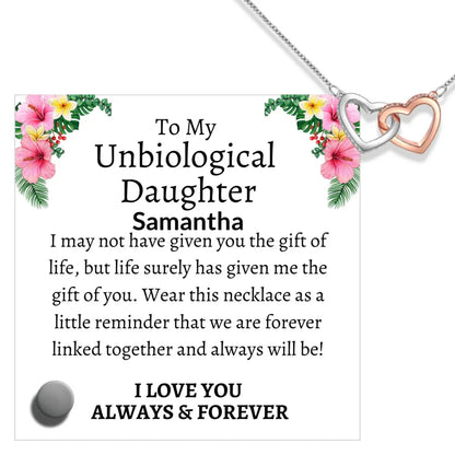 Unbiological Daughter Locked Hearts Necklace with Lumenglass Stand - Giftinum