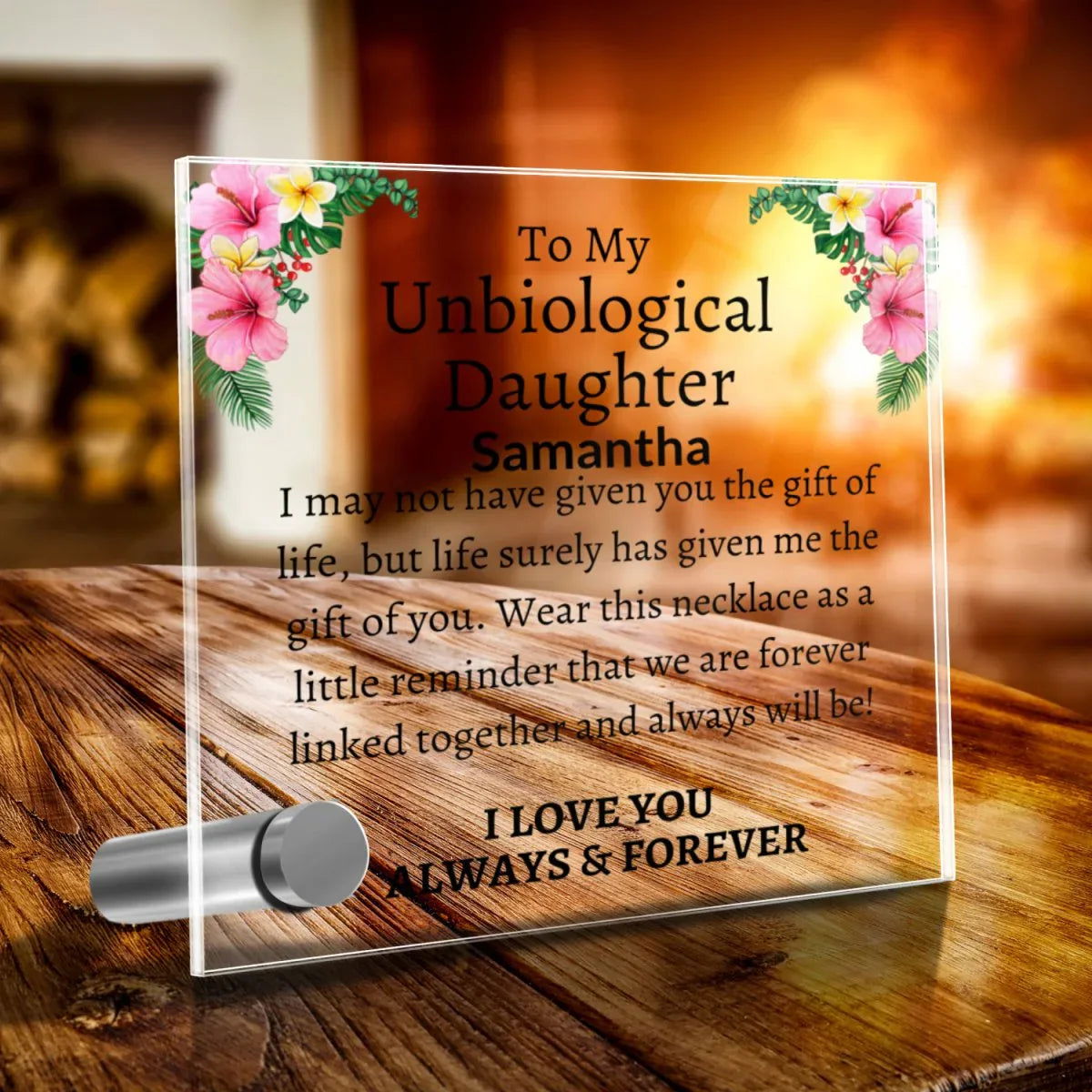 Unbiological Daughter Locked Hearts Necklace with Lumenglass Stand - Giftinum
