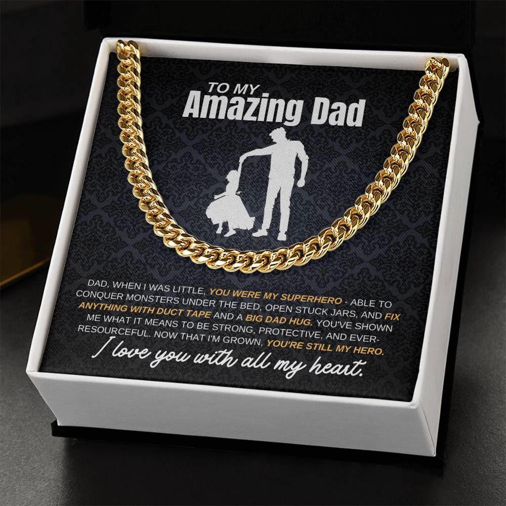 Amazing Dad Cuban Link Chain - you are my hero 14K Yellow Gold Finish / Standard Box Jewelry Giftinum