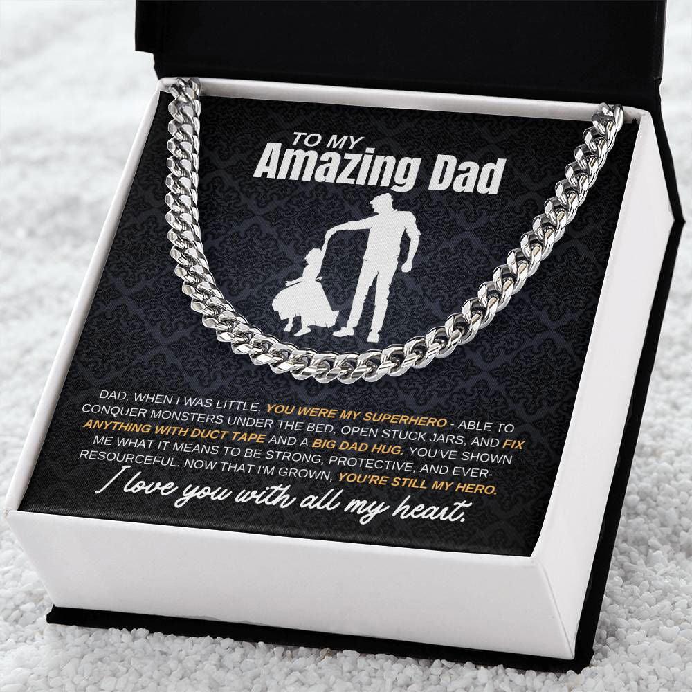 Amazing Dad Cuban Link Chain - you are my hero Stainless Steel / Standard Box Jewelry Giftinum