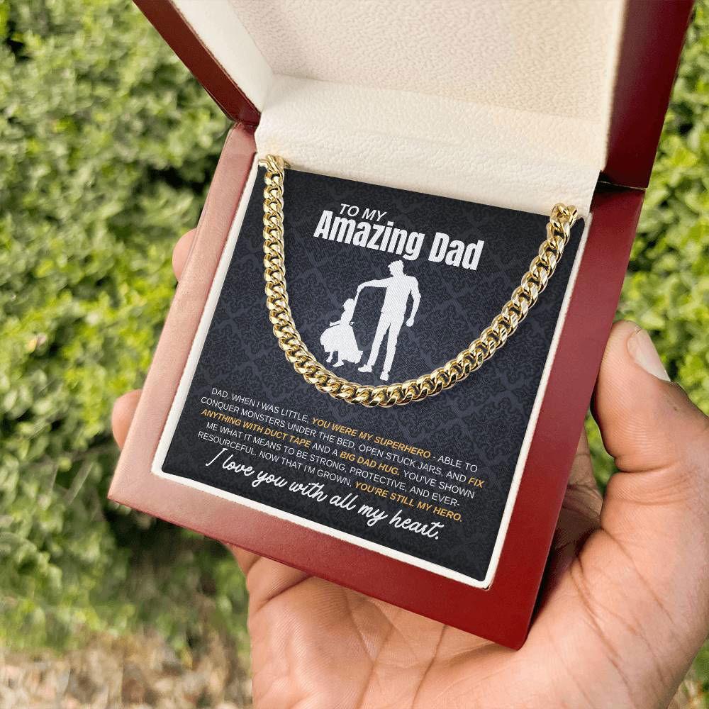 Amazing Dad Cuban Link Chain - you are my hero 14K Yellow Gold Finish / Luxury Box Jewelry Giftinum