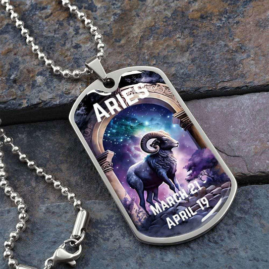 Aries Zodiac Dog Tag Necklace Jewelry Giftinum