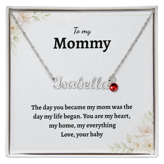 New Mom Name Necklace with Birthstone, Personalized Gift for Mom ss04