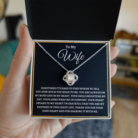 To My Wife Necklace - "Hard to Find the Words" 14K White Gold Finish / Standard Box Jewelry Giftinum