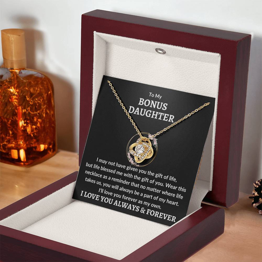 Bonus Daughter Necklace - "Love You As My Own" 18K Yellow Gold Finish / Luxury Box w/LED Jewelry Giftinum