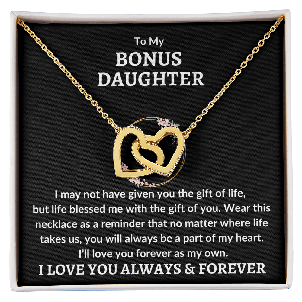 Bonus Daughter Interlocking Heart Necklace - Love You As My Own 18K Yellow Gold Finish / Standard Box Jewelry Giftinum