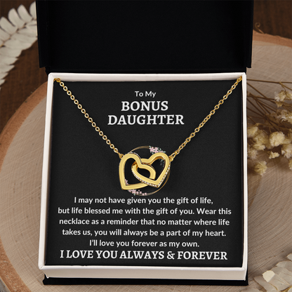 Bonus Daughter Interlocking Heart Necklace - Love You As My Own 14k White Gold Finish / Standard Box Jewelry Giftinum