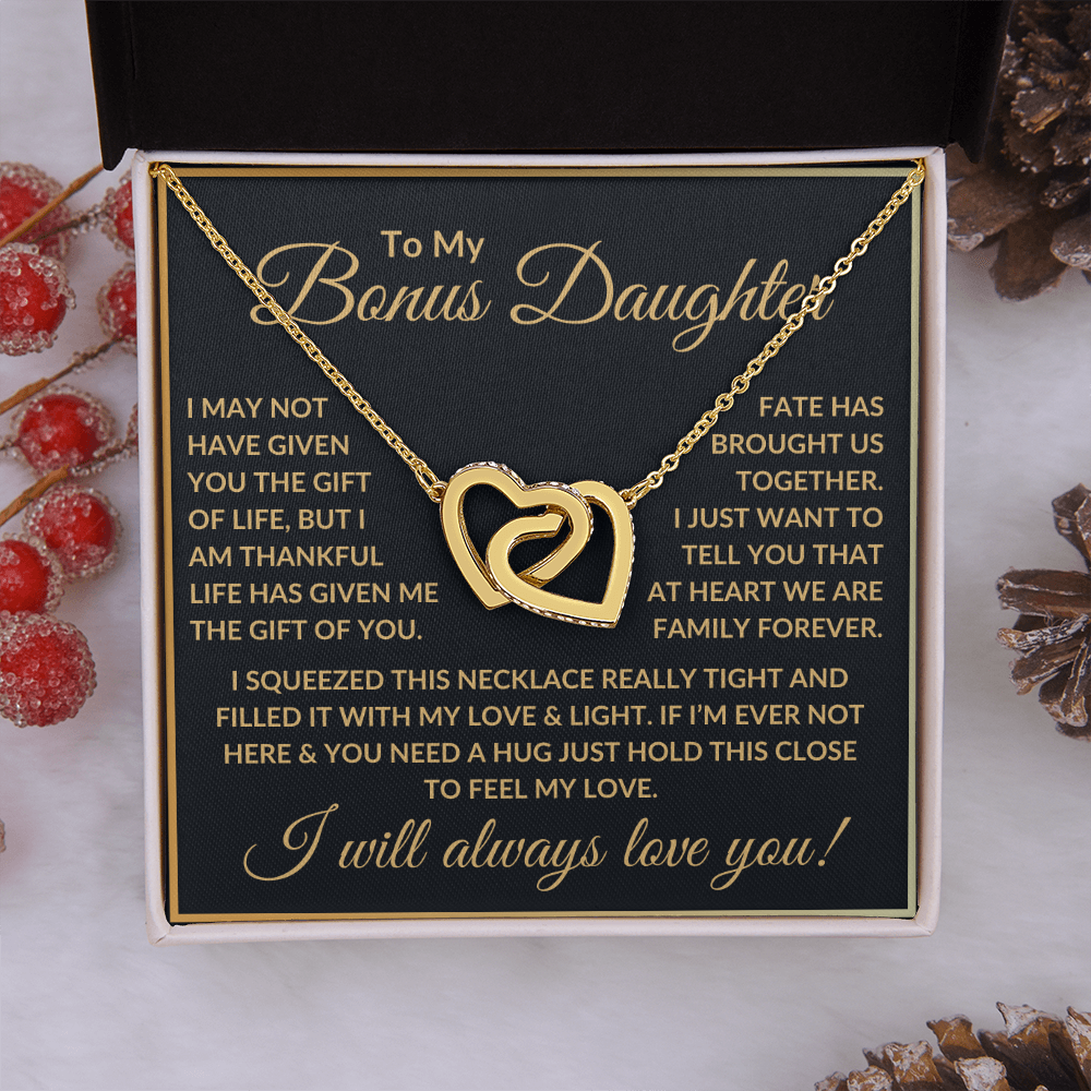 To My Bonus Daughter Necklace - "Fate Has Brought Us Together" Polished Stainless Steel & Rose Gold Finish / Standard Box Jewelry Giftinum