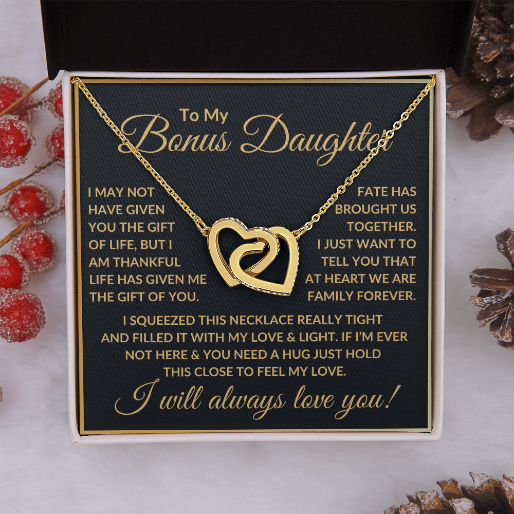 Bonus Daughter Necklace - "Life Gave Me The Gift Of You." Polished Stainless Steel & Rose Gold Finish / Standard Box Jewelry Giftinum