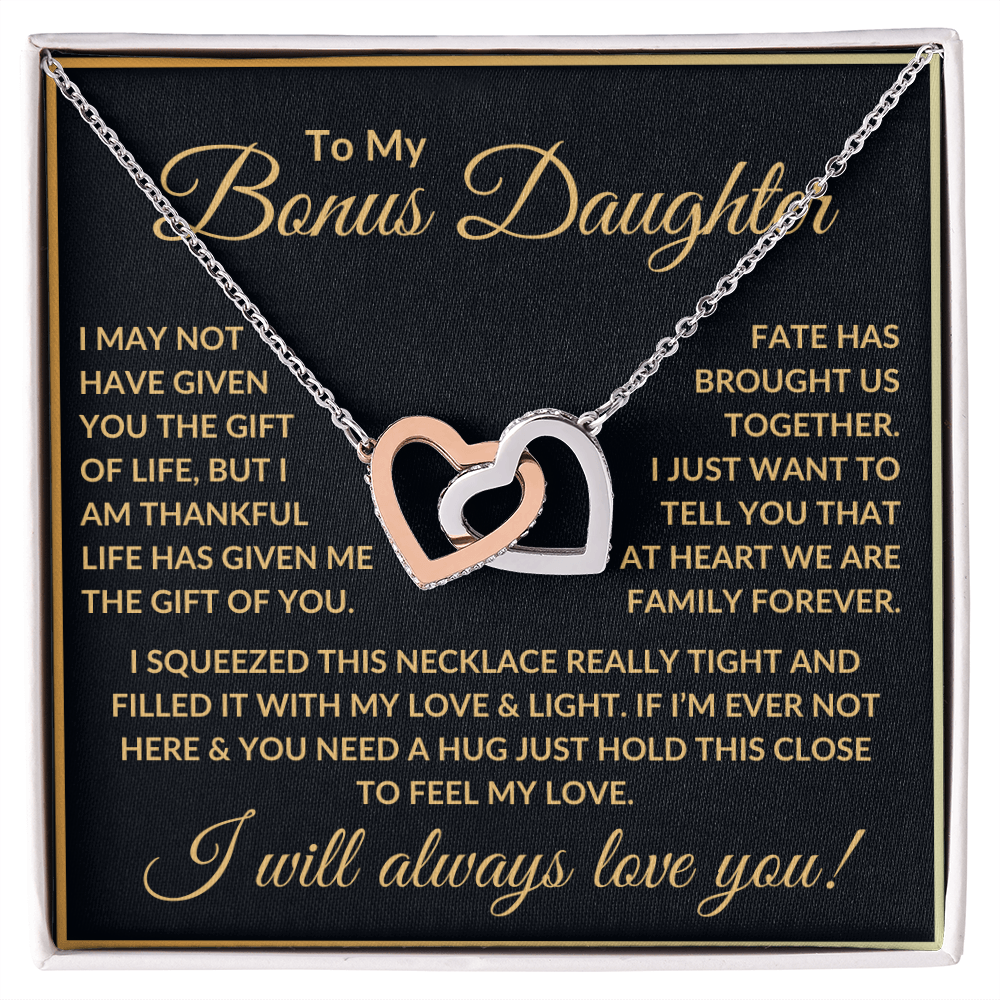 To My Bonus Daughter Necklace - "Fate Has Brought Us Together" Polished Stainless Steel & Rose Gold Finish / Standard Box Jewelry Giftinum