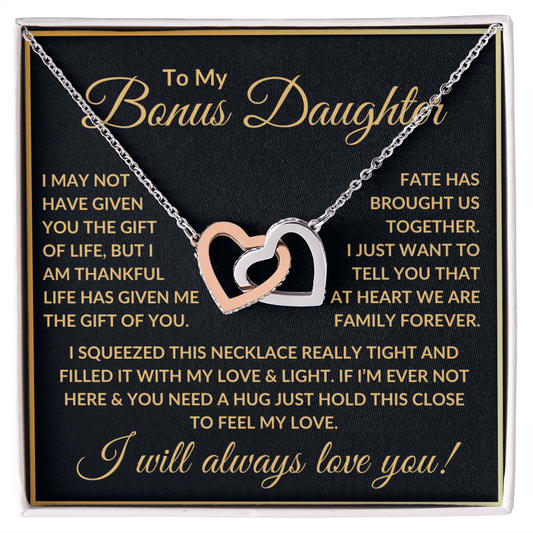 To My Bonus Daughter Necklace - "Fate Has Brought Us Together" Polished Stainless Steel & Rose Gold Finish / Standard Box Jewelry Giftinum