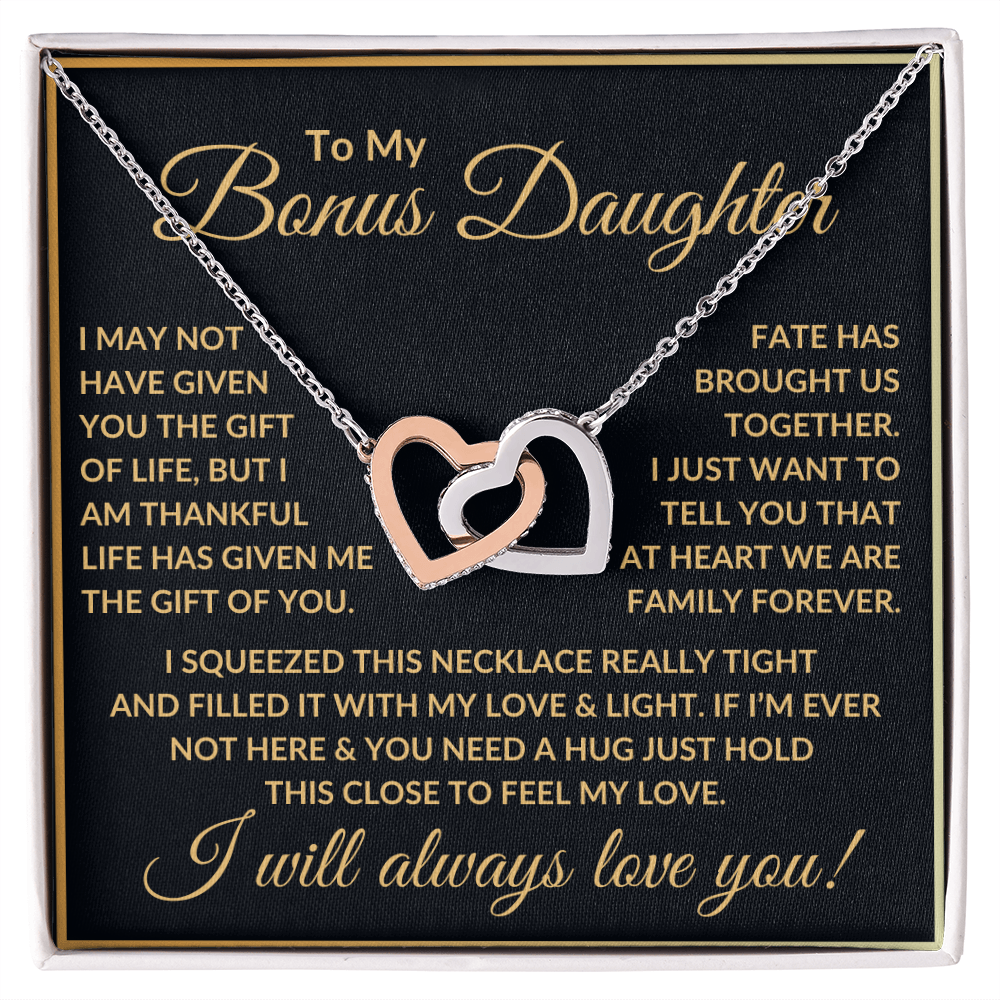 Bonus Daughter Necklace - "Life Gave Me The Gift Of You." Polished Stainless Steel & Rose Gold Finish / Standard Box Jewelry Giftinum