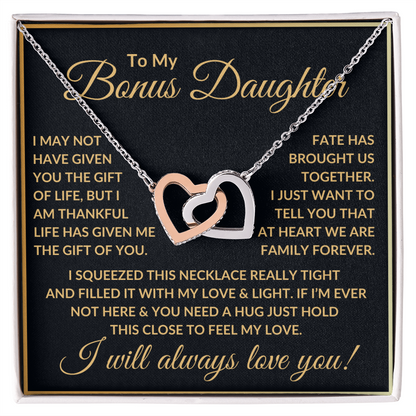 Bonus Daughter Necklace - "Life Gave Me The Gift Of You." Polished Stainless Steel & Rose Gold Finish / Standard Box Jewelry Giftinum