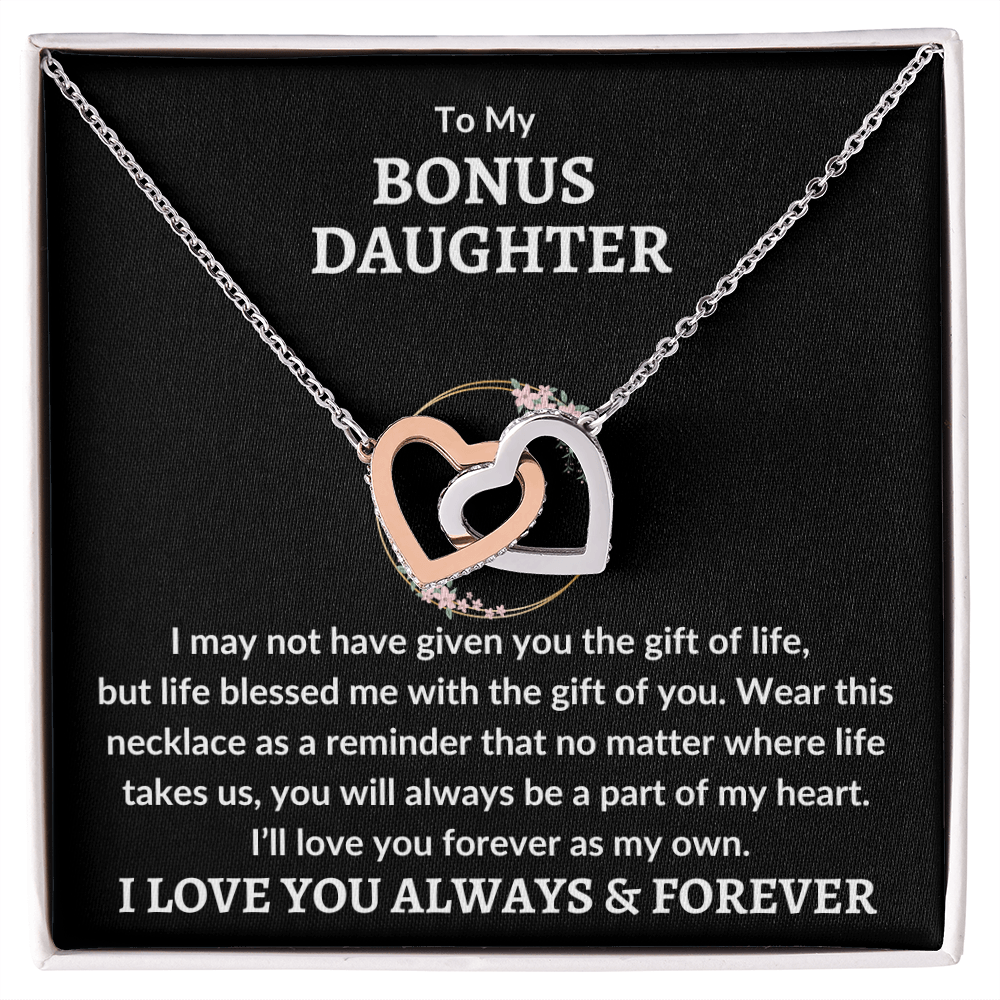 Bonus Daughter Interlocking Heart Necklace - Love You As My Own 14k White Gold Finish / Standard Box Jewelry Giftinum