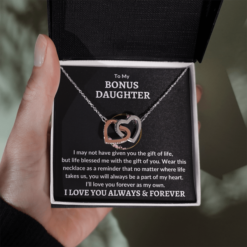 Bonus Daughter Interlocking Heart Necklace - Love You As My Own 14k White Gold Finish / Standard Box Jewelry Giftinum