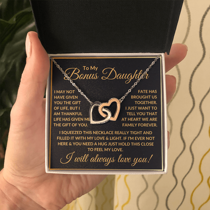 To My Bonus Daughter Necklace - "Fate Has Brought Us Together" Polished Stainless Steel & Rose Gold Finish / Standard Box Jewelry Giftinum