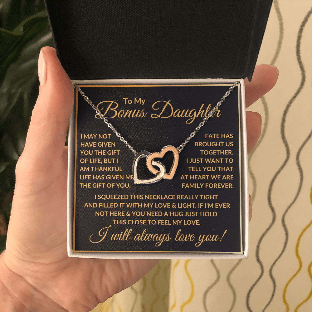 Bonus Daughter Necklace - "Life Gave Me The Gift Of You." Polished Stainless Steel & Rose Gold Finish / Standard Box Jewelry Giftinum