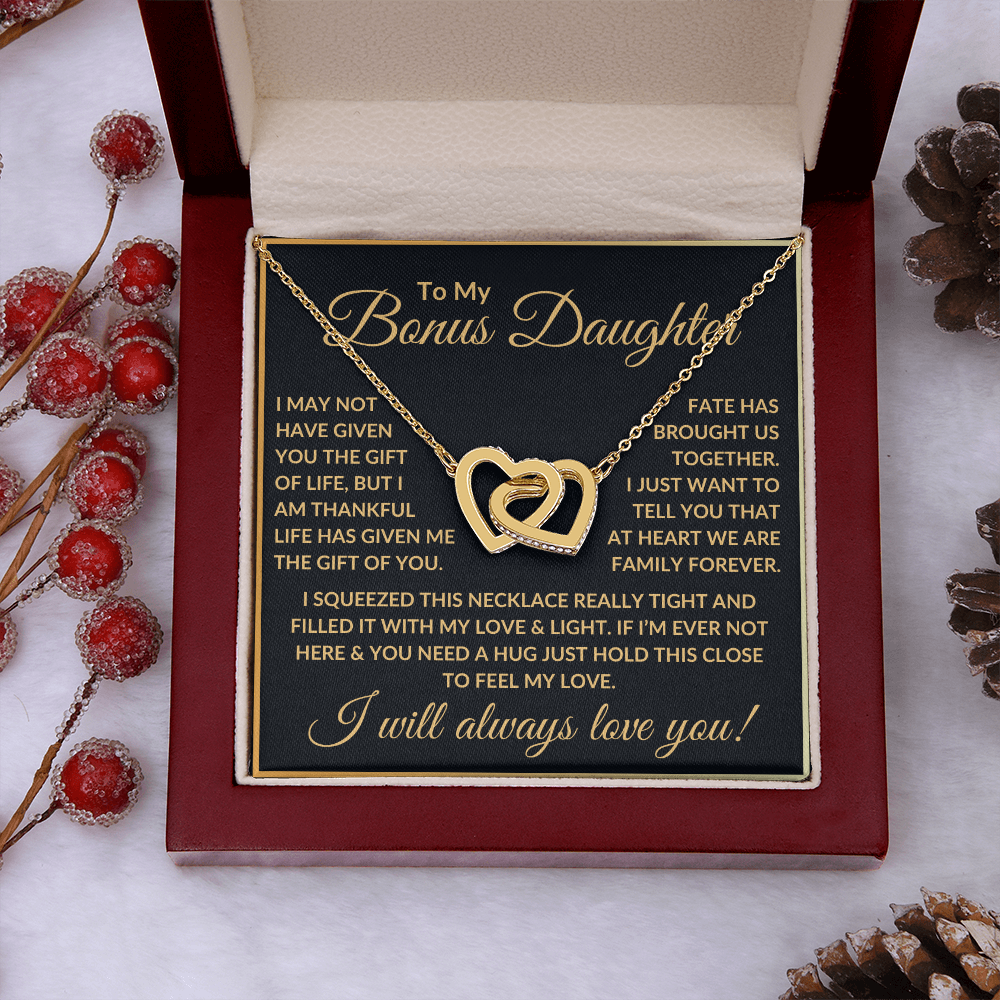 To My Bonus Daughter Necklace - "Fate Has Brought Us Together" Polished Stainless Steel & Rose Gold Finish / Standard Box Jewelry Giftinum