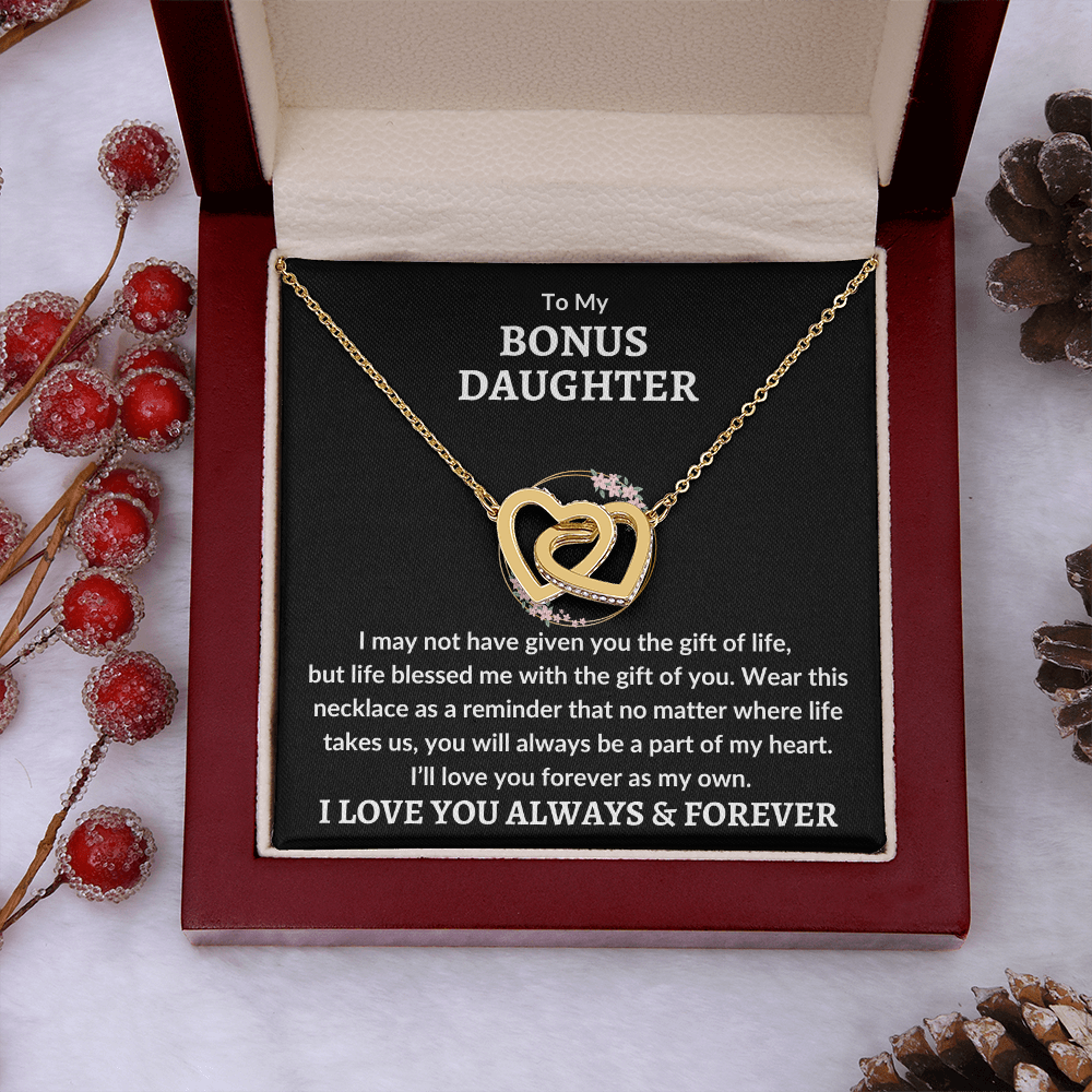 Bonus Daughter Interlocking Heart Necklace - Love You As My Own 14k White Gold Finish / Standard Box Jewelry Giftinum