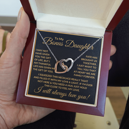 Bonus Daughter Necklace - "Life Gave Me The Gift Of You." Polished Stainless Steel & Rose Gold Finish / Standard Box Jewelry Giftinum