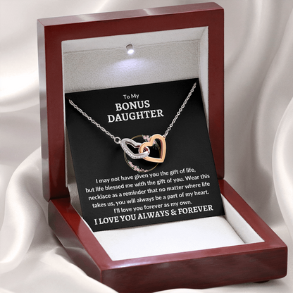 Bonus Daughter Interlocking Heart Necklace - Love You As My Own 14k White Gold Finish / Luxury Box Jewelry Giftinum