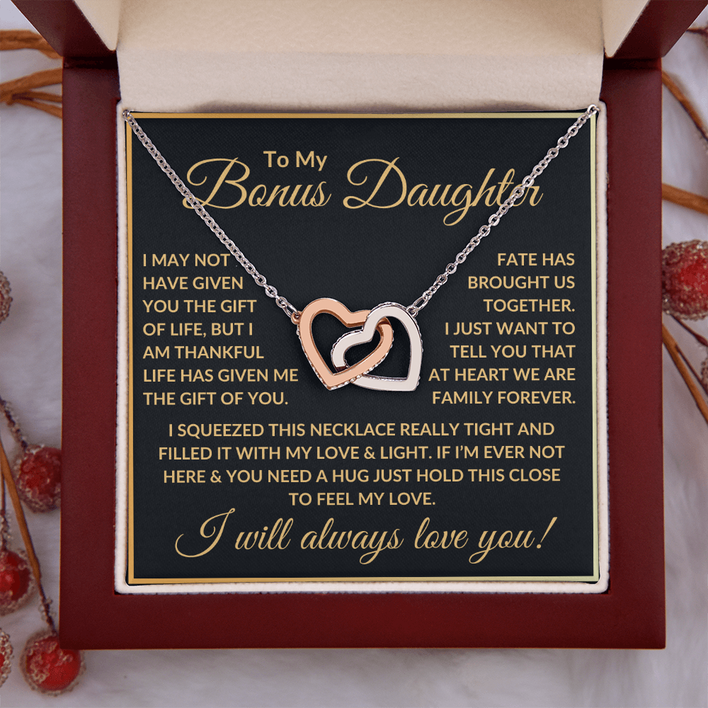 To My Bonus Daughter Necklace - "Fate Has Brought Us Together" Polished Stainless Steel & Rose Gold Finish / Standard Box Jewelry Giftinum