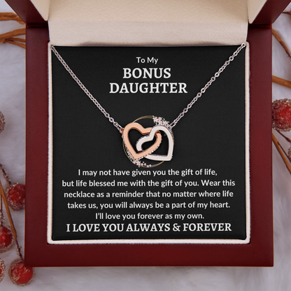 Bonus Daughter Interlocking Heart Necklace - Love You As My Own 14k White Gold Finish / Standard Box Jewelry Giftinum