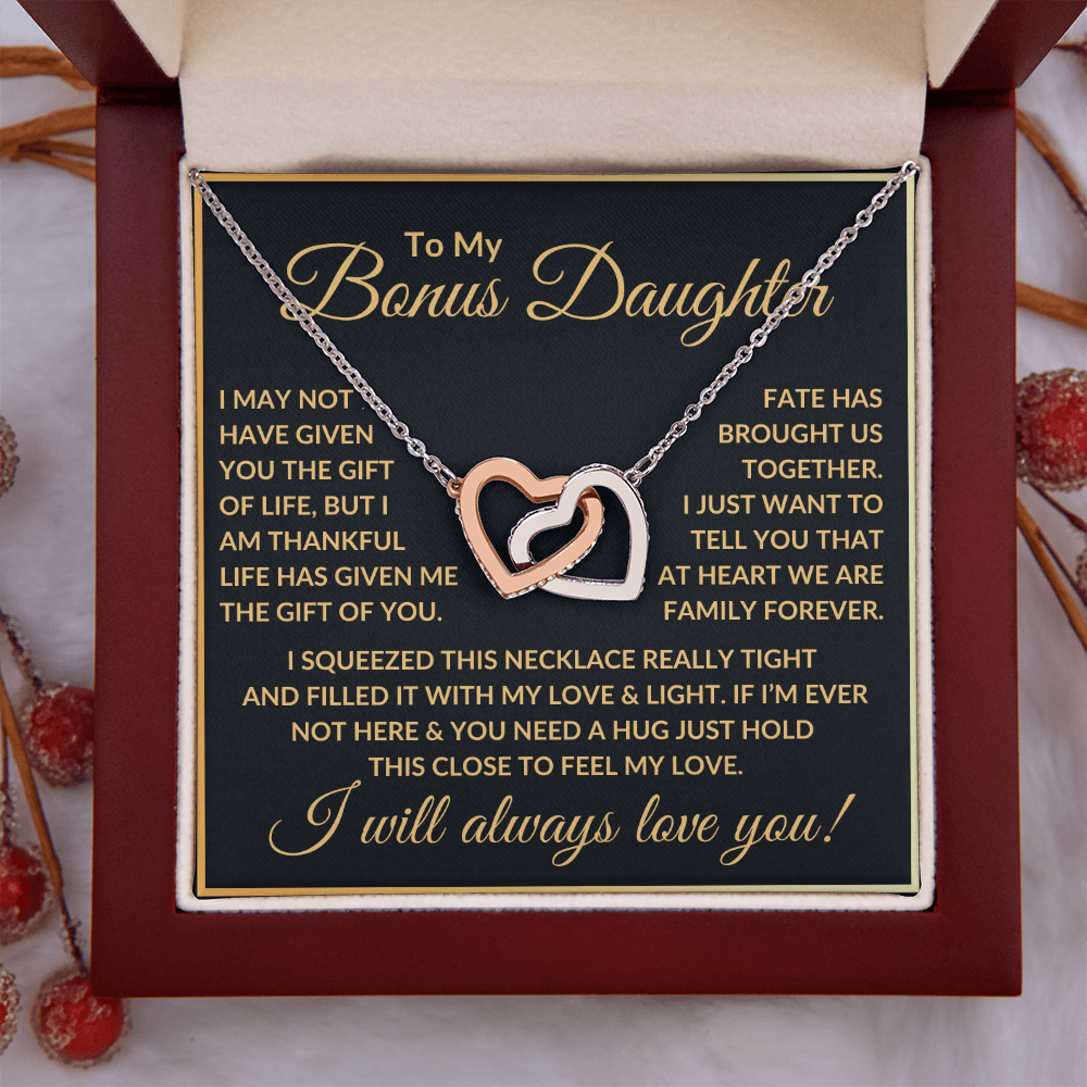 Bonus Daughter Necklace - "Life Gave Me The Gift Of You." Polished Stainless Steel & Rose Gold Finish / Standard Box Jewelry Giftinum