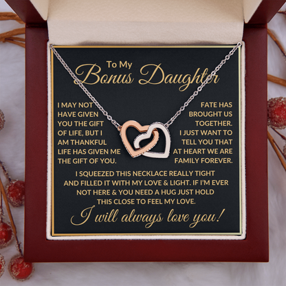 Bonus Daughter Necklace - "Life Gave Me The Gift Of You." Polished Stainless Steel & Rose Gold Finish / Standard Box Jewelry Giftinum