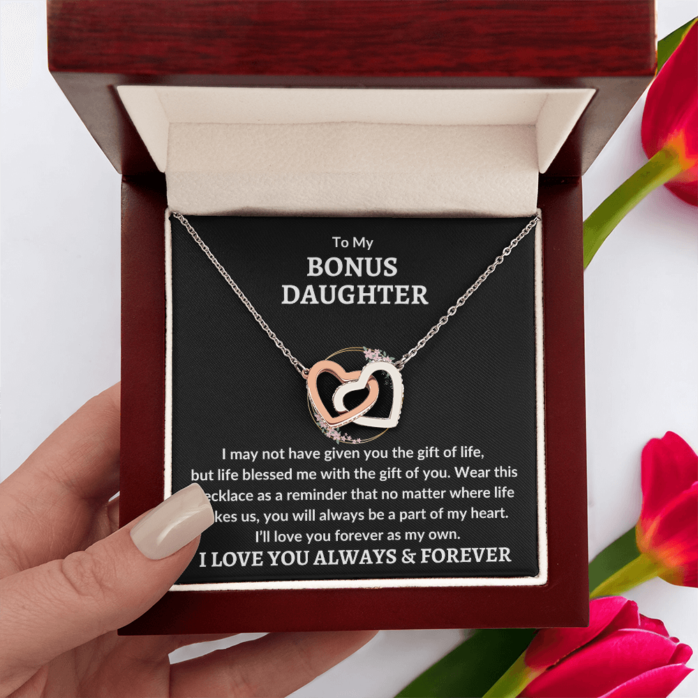 Bonus Daughter Interlocking Heart Necklace - Love You As My Own 14k White Gold Finish / Standard Box Jewelry Giftinum